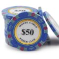 Stack Of 14 Gram Light Blue 50 Monte Carlo Poker Chips