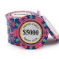 Stack Of 14 Gram Pink 5000 Monte Carlo Poker Chips