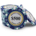Stack Of 14 Gram Purple 500 Monte Carlo Poker Chips