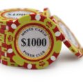 Stack Of 14 Gram Yellow 1000 Monte Carlo Poker Chips