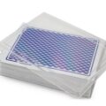 Plastic Card Box With Lid Holder Angle View Shown With Deck Of Cards Blue